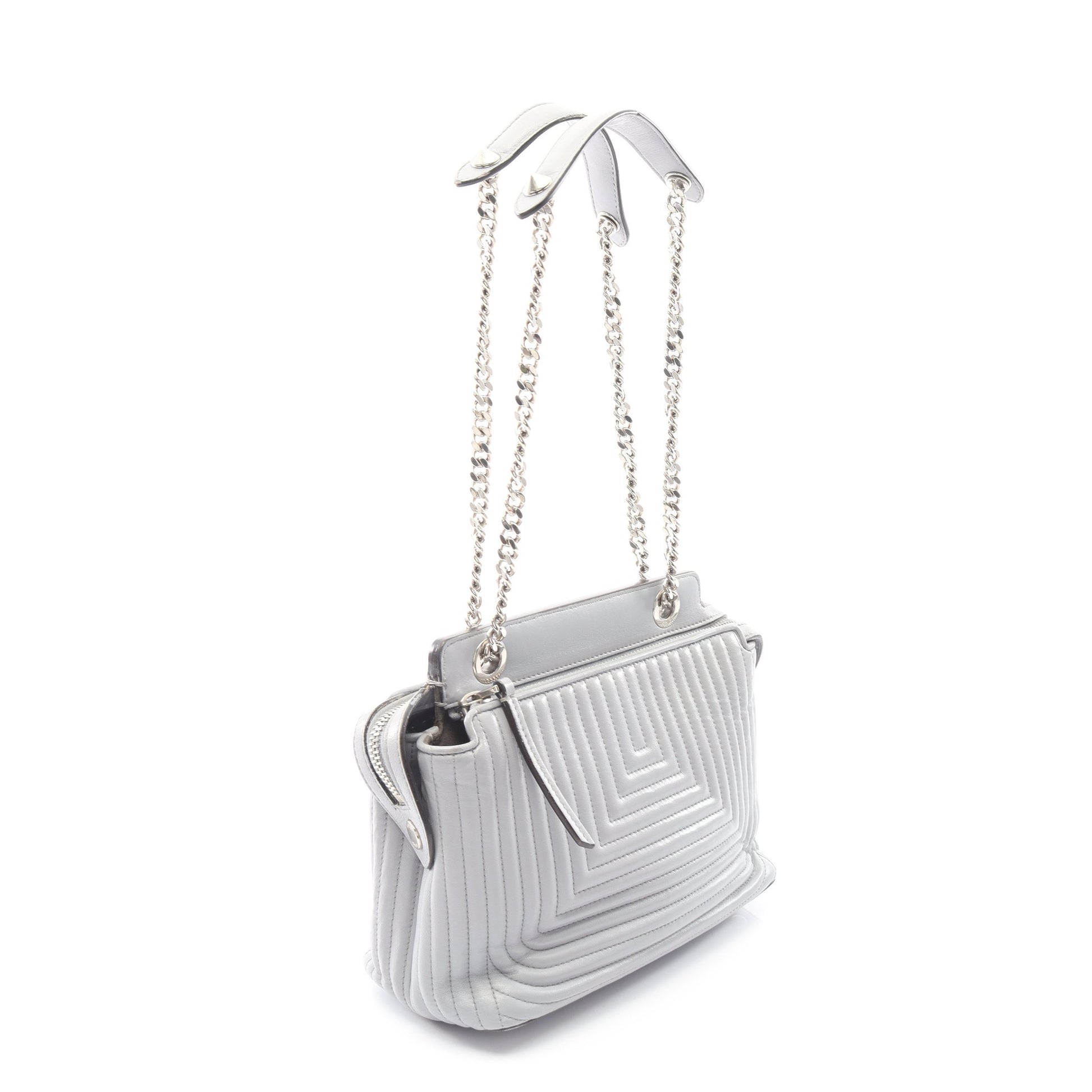 ドットコム クリック チェーンショルダーバッグ レザー ブルーグレー フェンディ バッグ FENDI