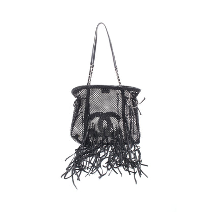 ココマーク チェーンショルダーバッグ メッシュ レザー ブラック シルバー金具 フリンジ シャネル バッグ CHANEL