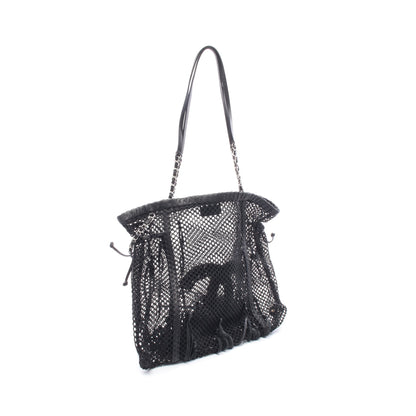 ココマーク チェーンショルダーバッグ メッシュ レザー ブラック シルバー金具 フリンジ シャネル バッグ CHANEL
