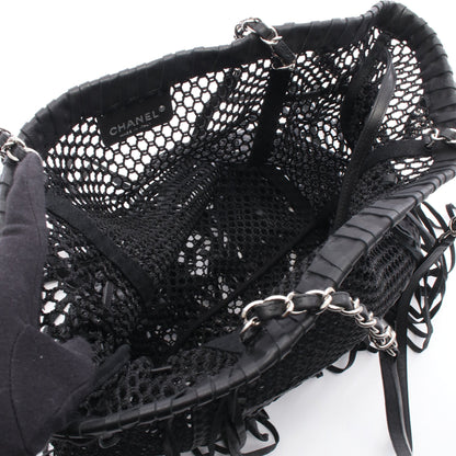 ココマーク チェーンショルダーバッグ メッシュ レザー ブラック シルバー金具 フリンジ シャネル バッグ CHANEL