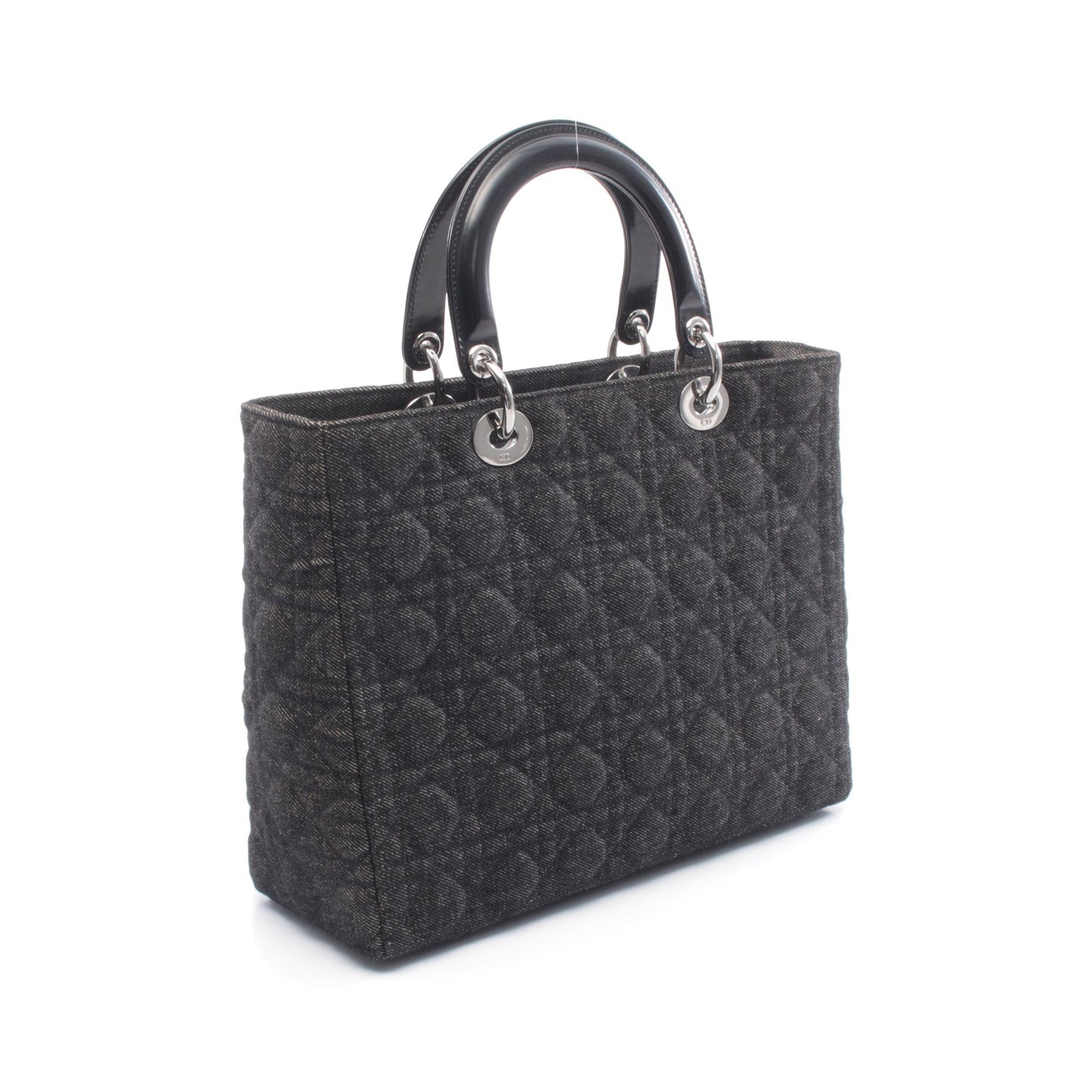レディディオール ラージ カナージュ ハンドバッグ デニム レザー ブラック クリスチャンディオール バッグ Christian Dior