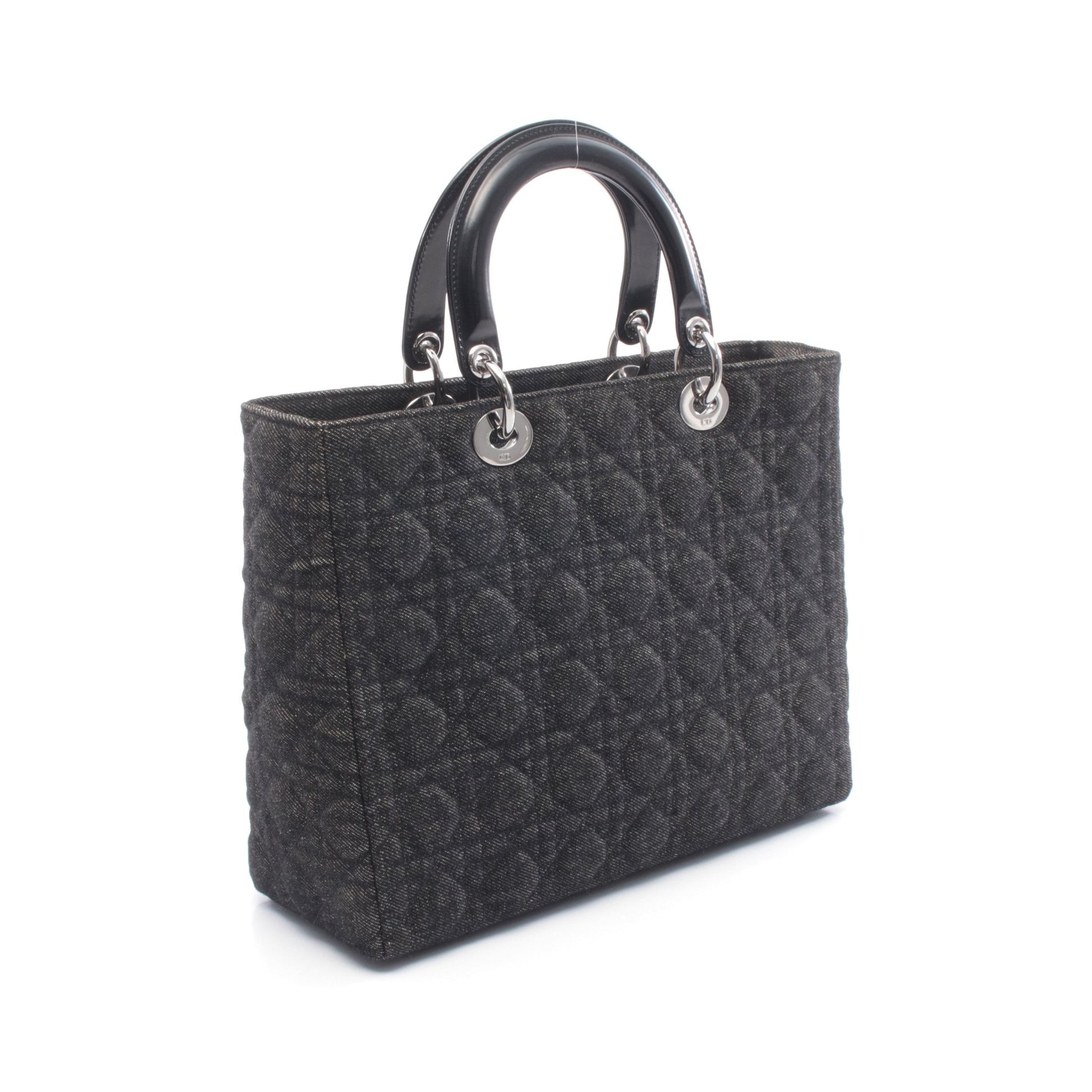 レディディオール ラージ カナージュ ハンドバッグ デニム レザー ブラック クリスチャンディオール バッグ Christian Dior