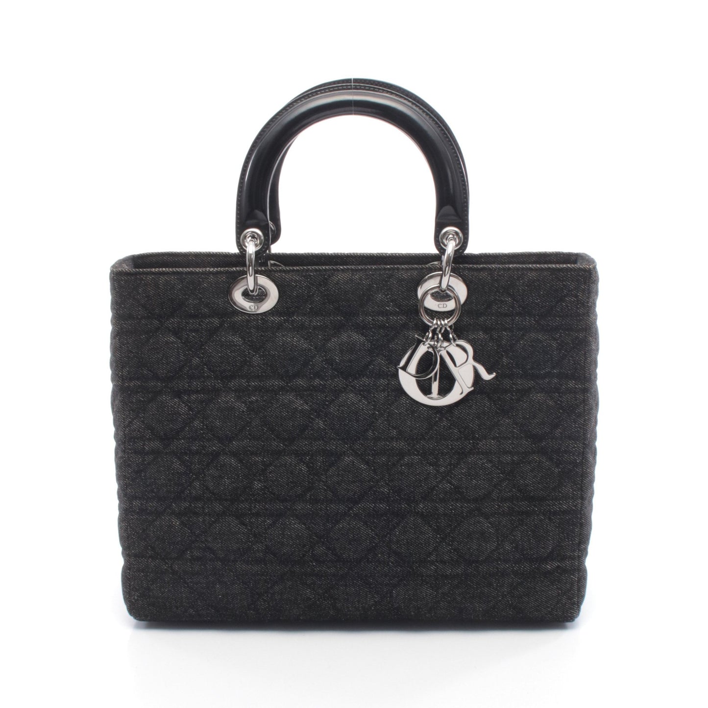 レディディオール ラージ カナージュ ハンドバッグ デニム レザー ブラック クリスチャンディオール バッグ Christian Dior