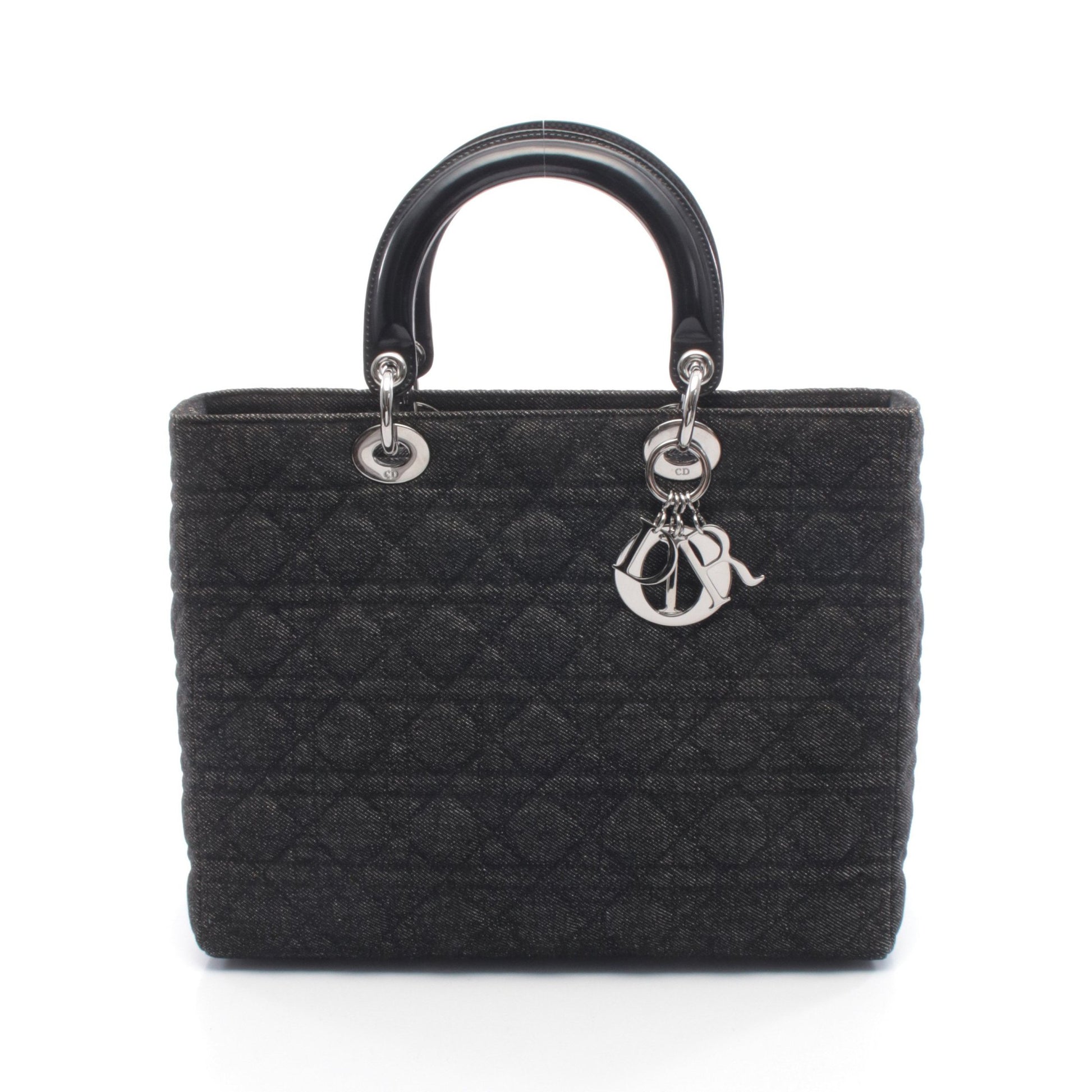 レディディオール ラージ カナージュ ハンドバッグ デニム レザー ブラック クリスチャンディオール バッグ Christian Dior
