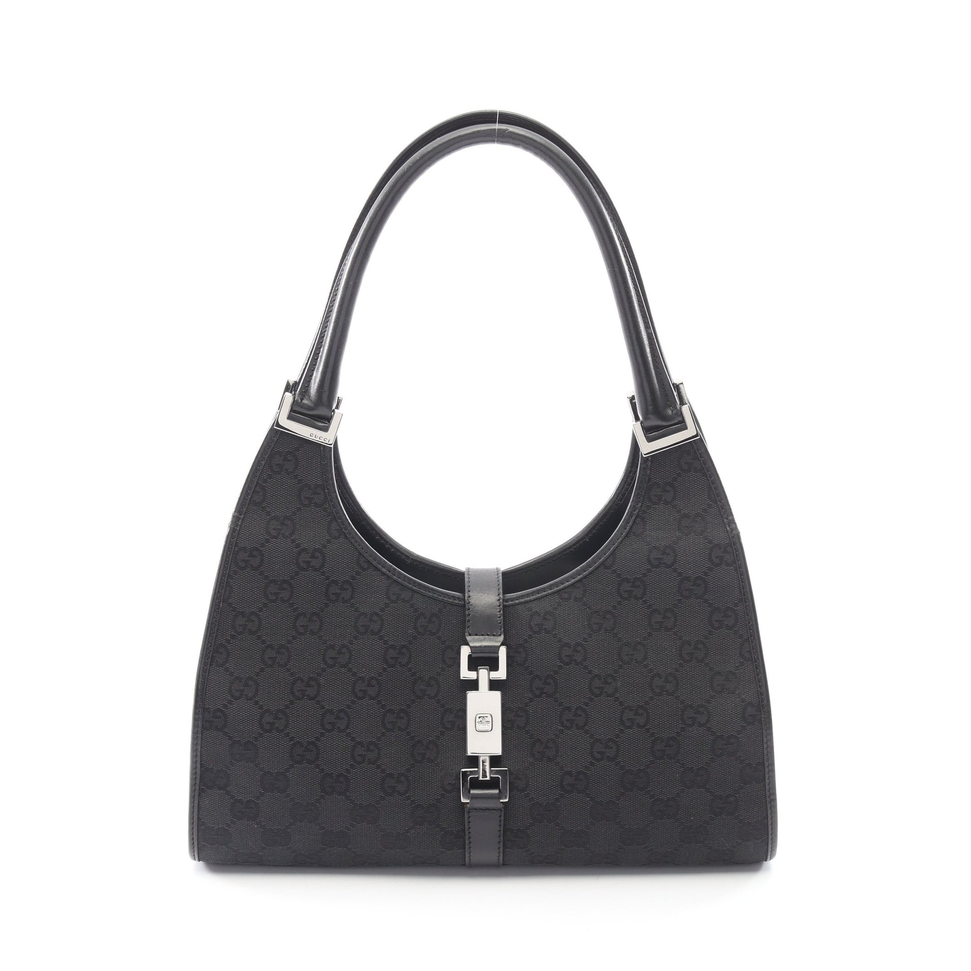 ジャッキー GGキャンバス ショルダーバッグ キャンバス レザー ブラック グッチ バッグ GUCCI