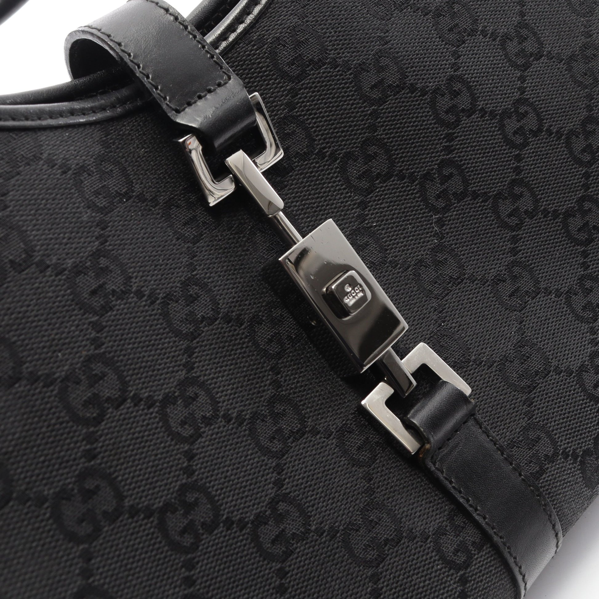 ジャッキー GGキャンバス ショルダーバッグ キャンバス レザー ブラック グッチ バッグ GUCCI