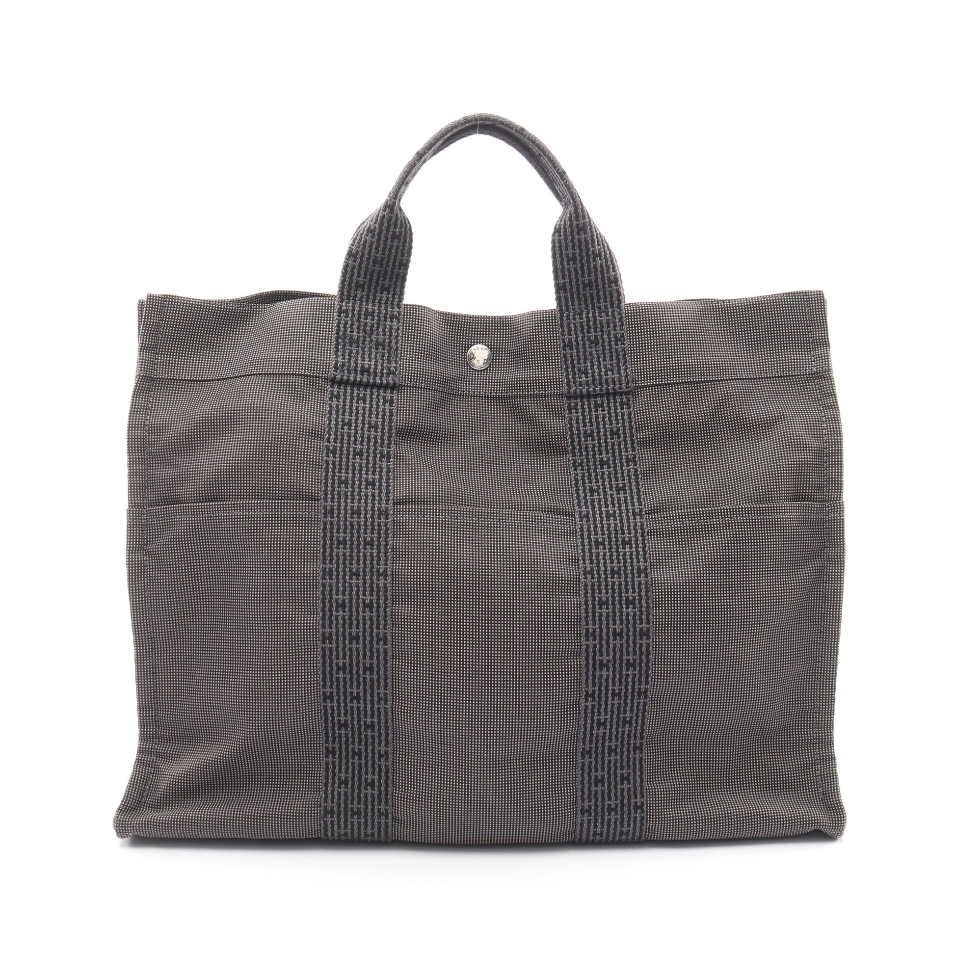 エールラインMM ハンドバッグ トートバッグ ナイロンキャンバス ダークグレー シルバー金具 エルメス バッグ HERMES