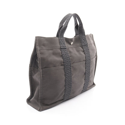 エールラインMM ハンドバッグ トートバッグ ナイロンキャンバス ダークグレー シルバー金具 エルメス バッグ HERMES