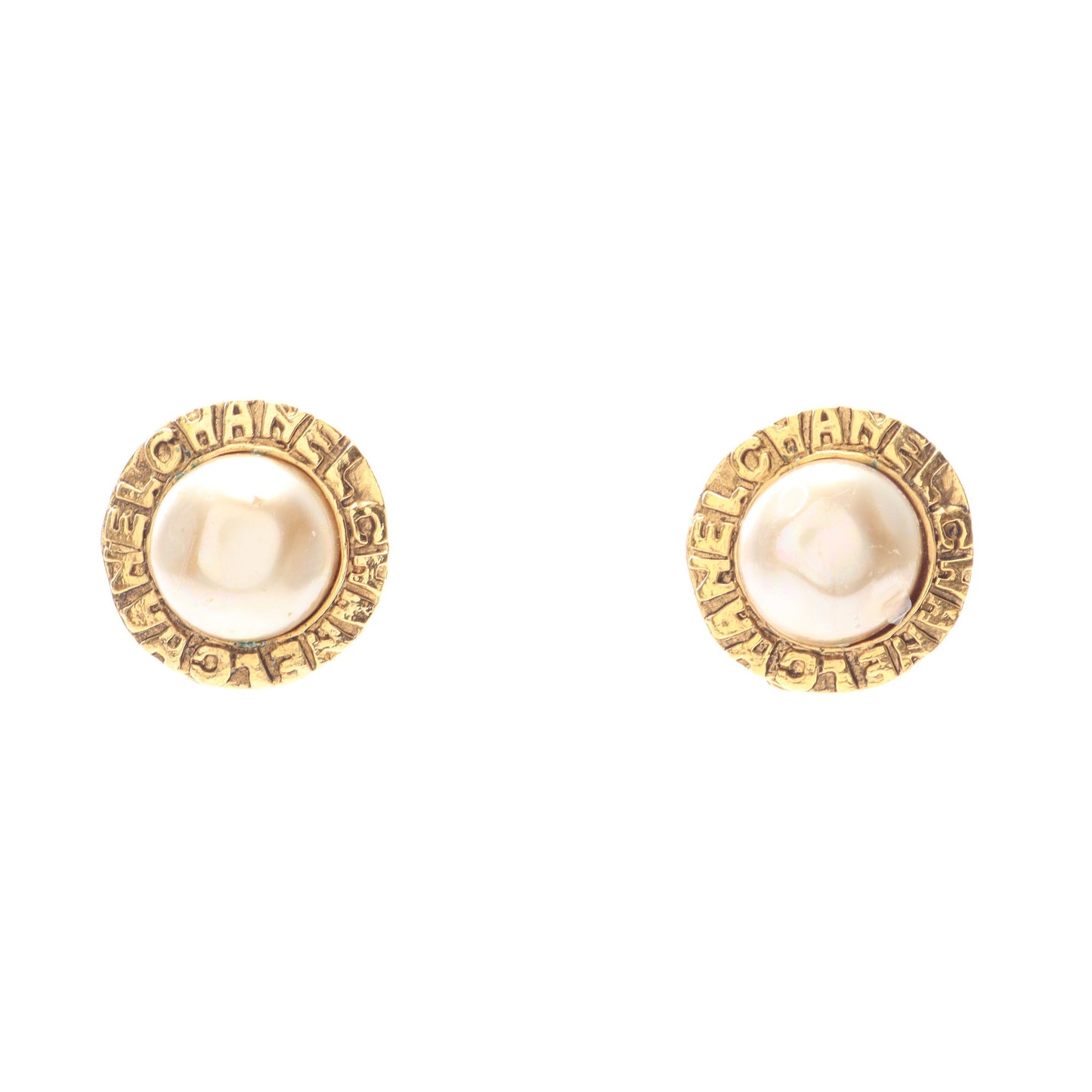 サークルロゴ イヤリング GP フェイクパール ゴールド オフホワイト ヴィンテージ シャネル アクセサリー CHANEL