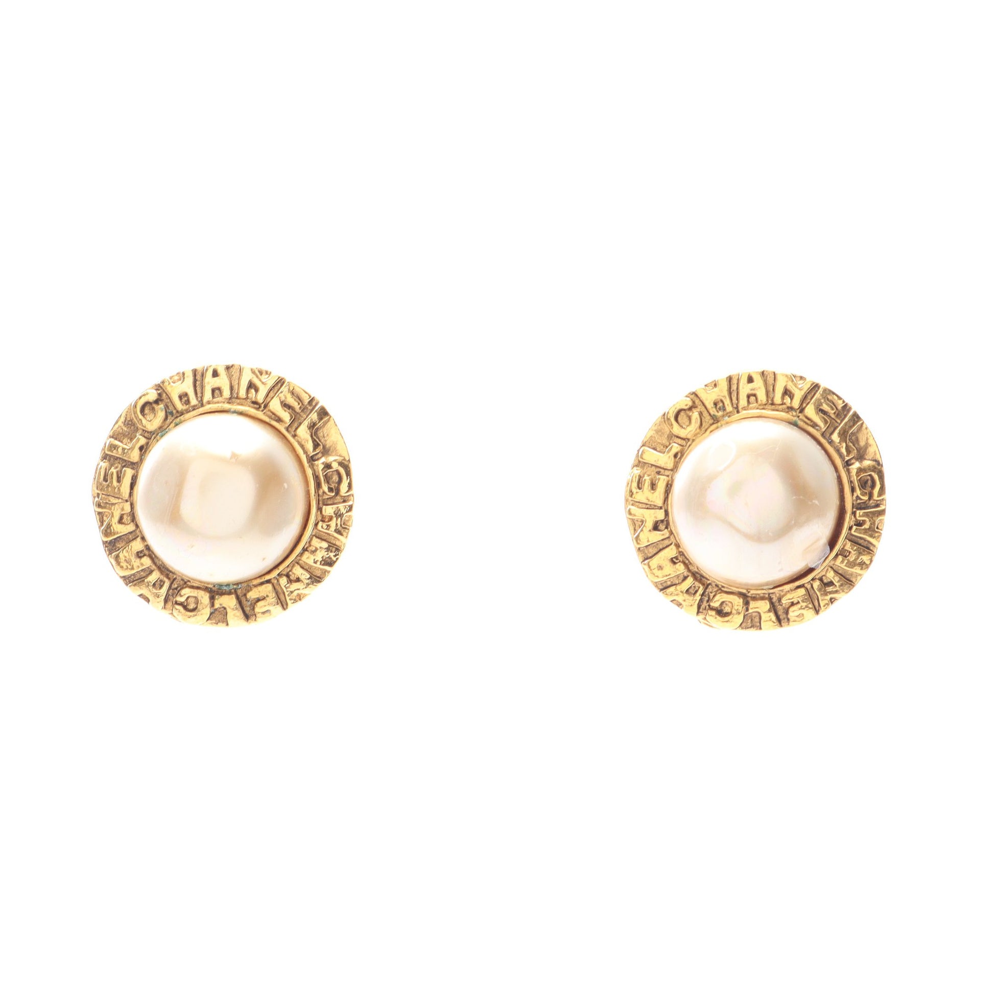 サークルロゴ イヤリング GP フェイクパール ゴールド オフホワイト ヴィンテージ シャネル アクセサリー CHANEL