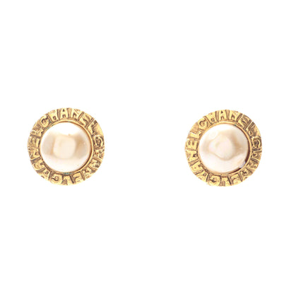 サークルロゴ イヤリング GP フェイクパール ゴールド オフホワイト ヴィンテージ シャネル アクセサリー CHANEL