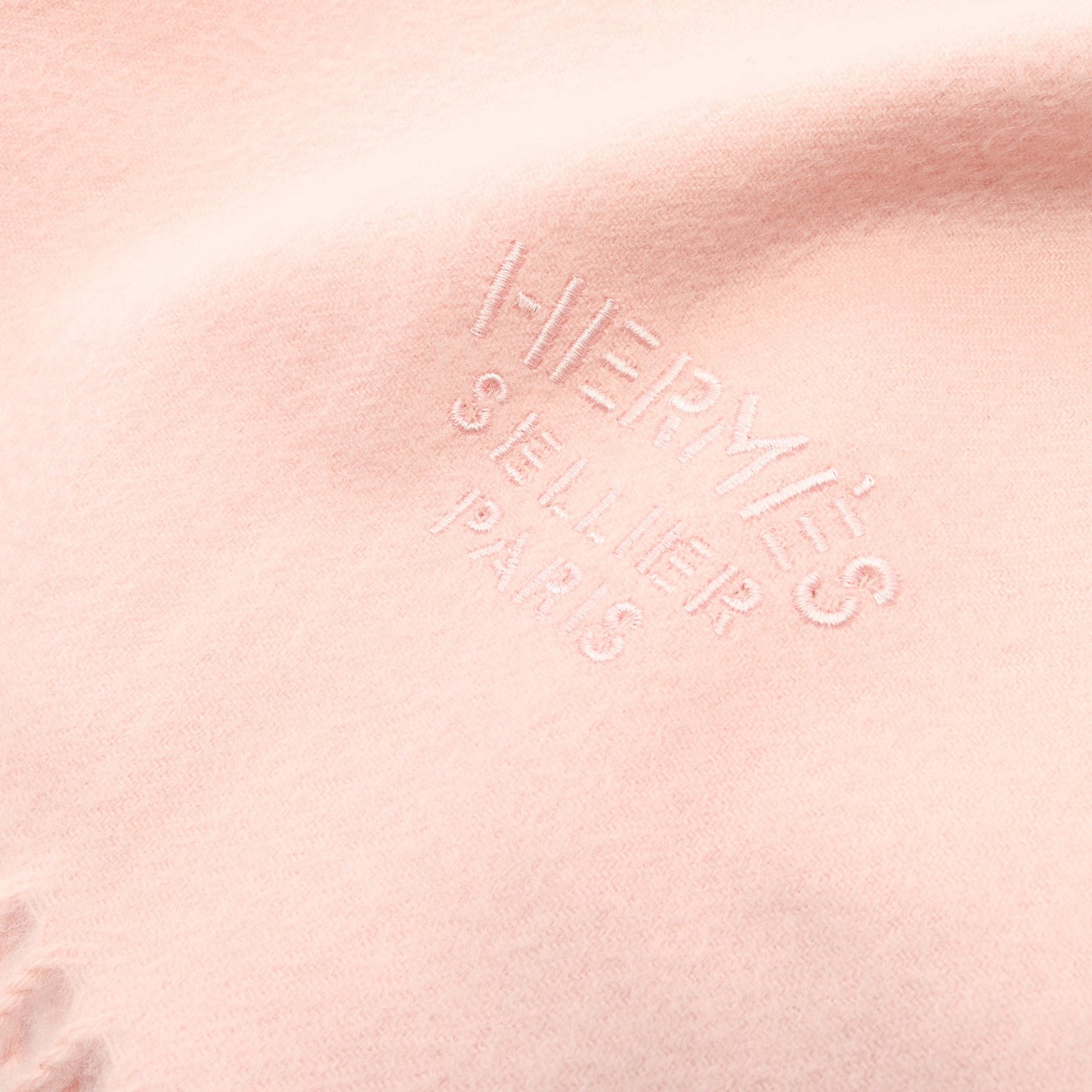 ロゴ刺繍 大判 ストール カシミヤ ピンク エルメス 財布・小物 HERMES