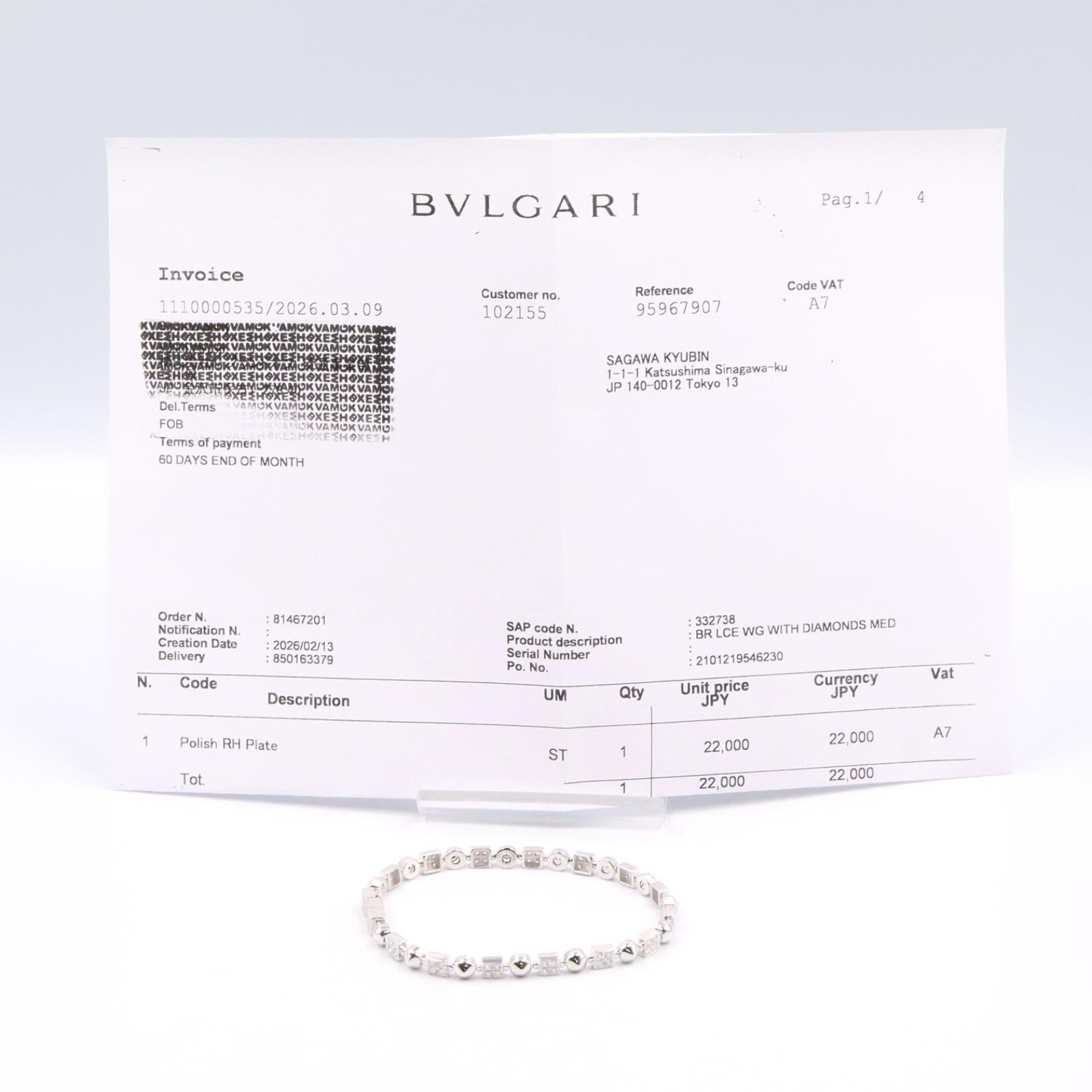 ルチア ダイヤ ブレスレット ブレスレット K18WG ダイヤモンド ホワイトゴールド クリア ブルガリ アクセサリー BVLGARI