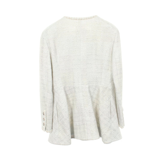 ココマークボタン ツイード ノーカラージャケット コットン オフホワイト シルバー シャネル