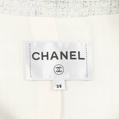 ココマークボタン ツイード ノーカラージャケット コットン オフホワイト シルバー シャネル アウター CHANEL