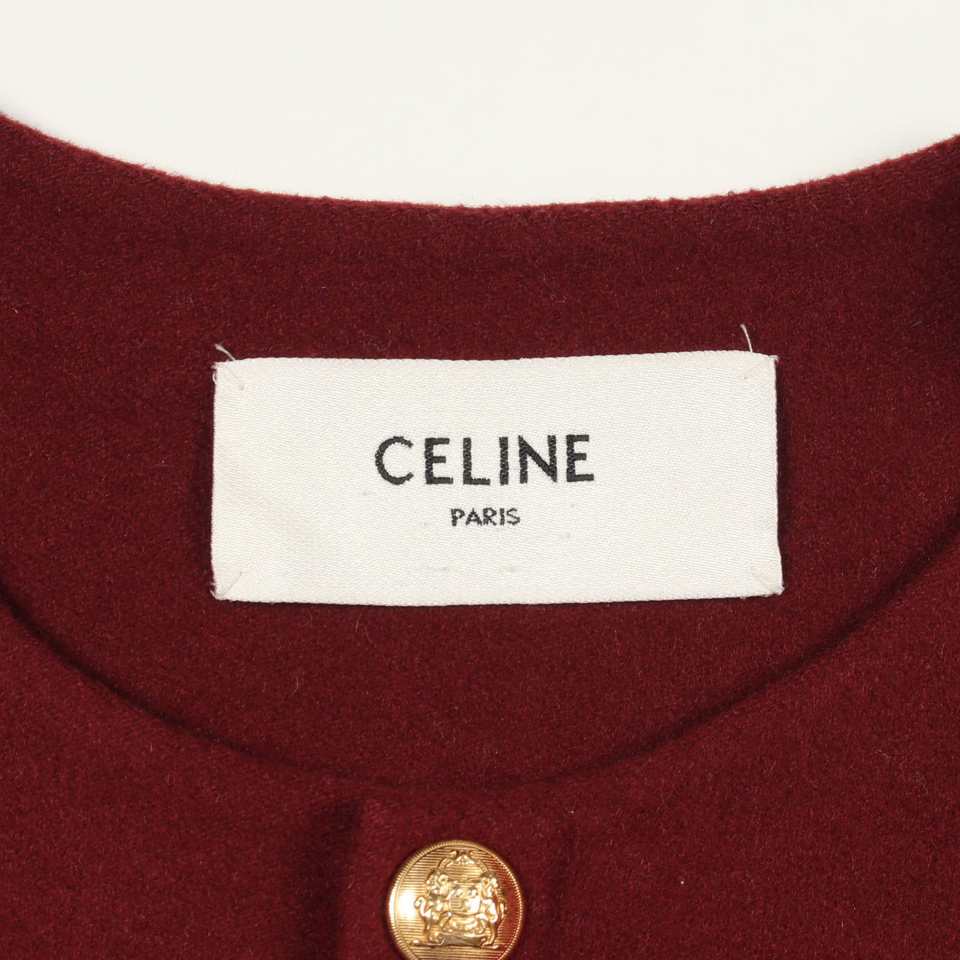 ノーカラージャケット カシミヤ ボルドー セリーヌ アウター CELINE