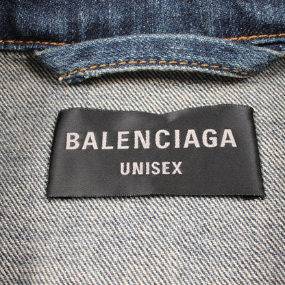 デニムジャケット コットン インディゴブルー ダメージ加工 バレンシアガ アウター BALENCIAGA