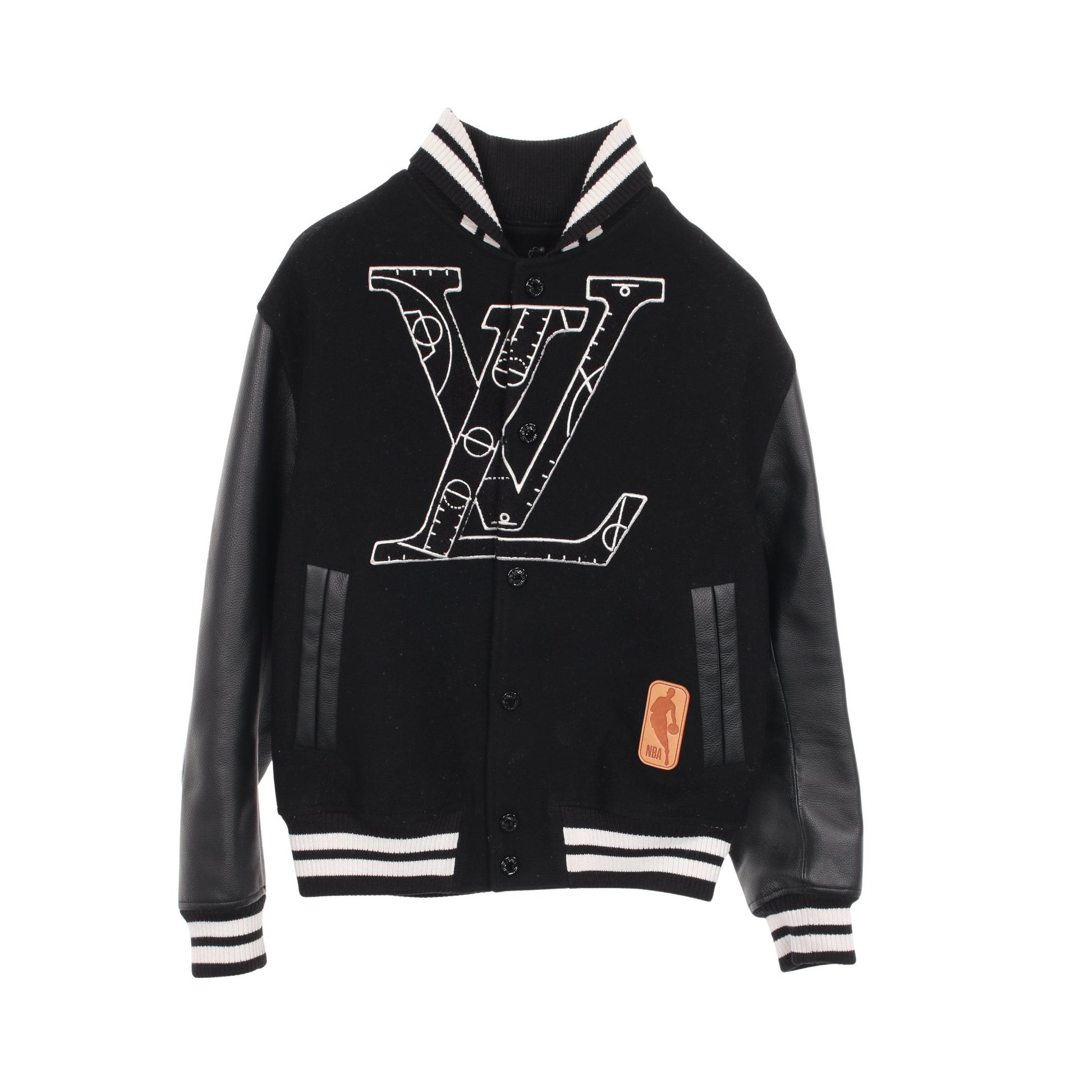 LOUIS VUITTON × NBA バスケットボール ブルゾン ボンバージャケット レザー ウール ブラック ホワイト ルイヴィトン アウター LOUIS VUITTON
