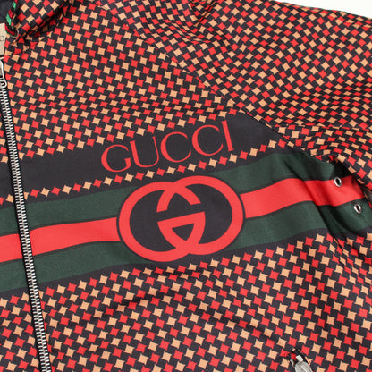 インターロッキングG シェリーライン ジャケット 総柄 ナイロン レッド マルチカラー 中綿 フード付き グッチ アウター GUCCI