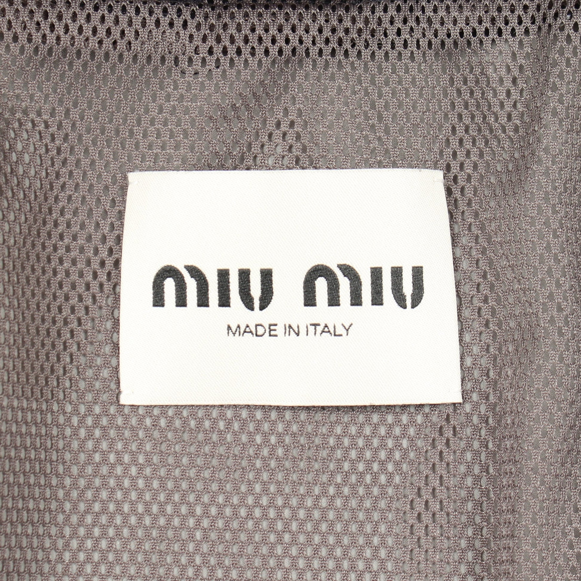 テクニカルシルク ジップアップ ジャケット シルク グレー ブラック フード付き ミュウミュウ アウター miu miu