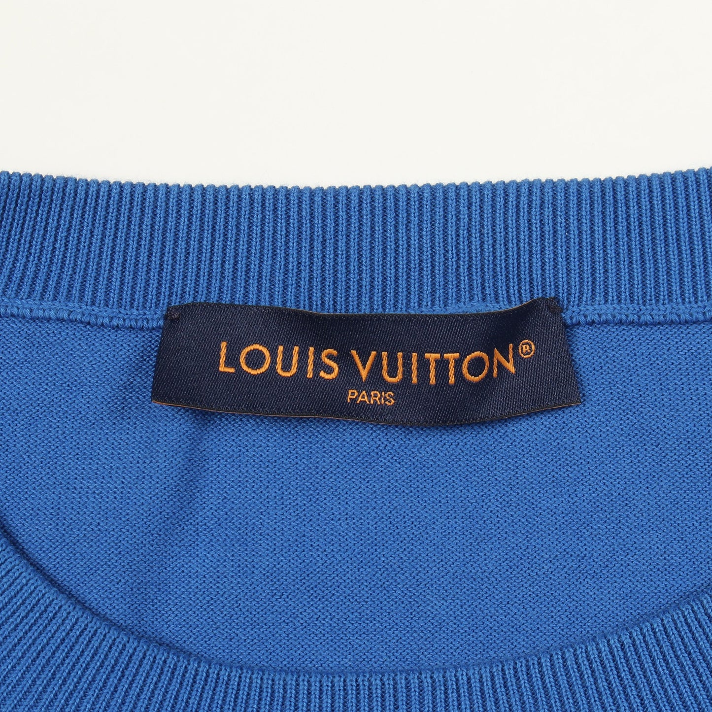 スリーブモノグラム ニット クルーネック 半袖 コットン ブルー ルイヴィトン トップス LOUIS VUITTON