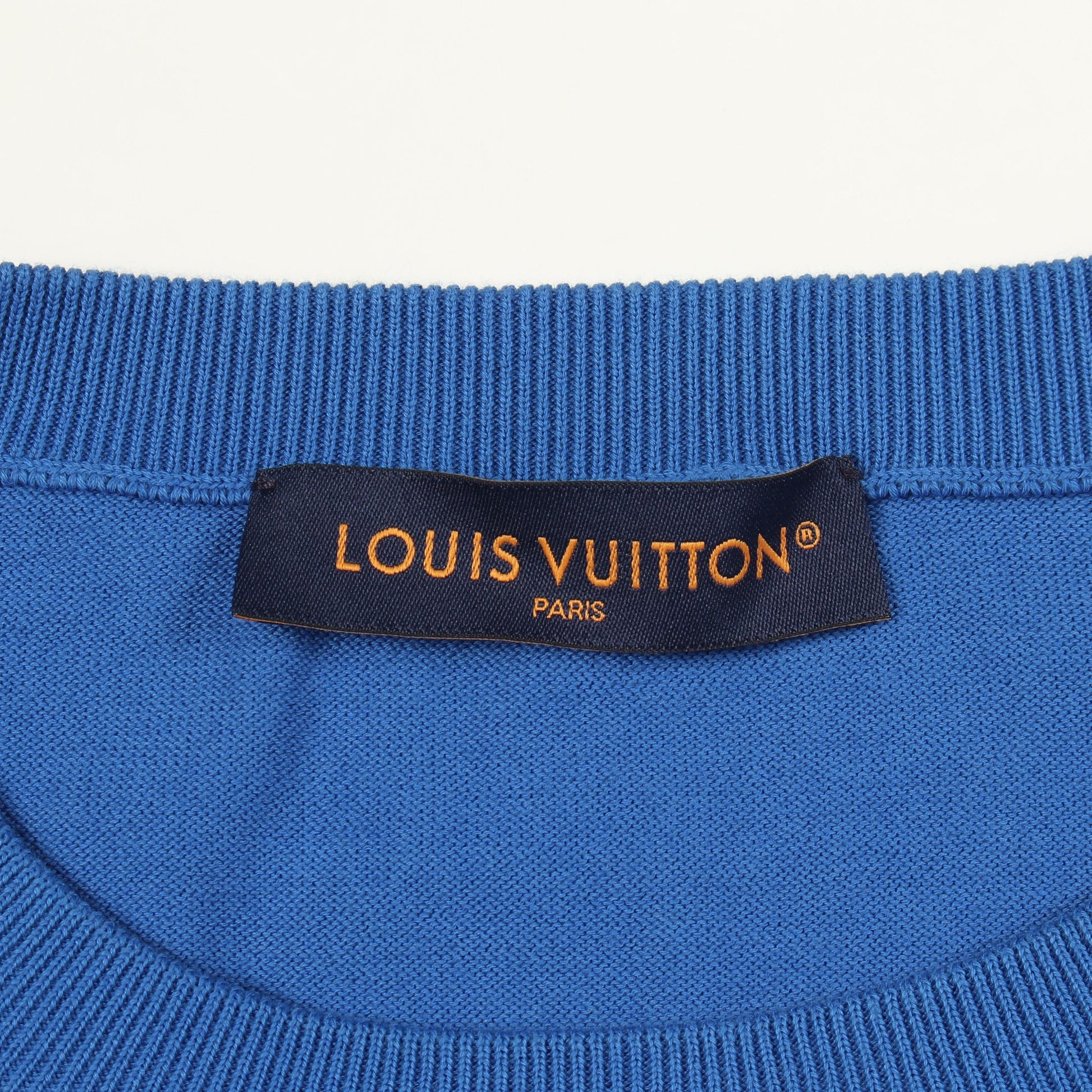スリーブモノグラム ニット クルーネック 半袖 コットン ブルー ルイヴィトン トップス LOUIS VUITTON