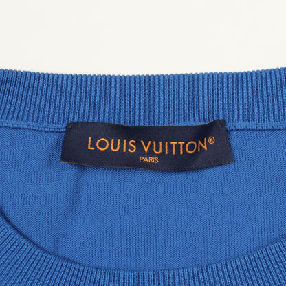 スリーブモノグラム ニット クルーネック 半袖 コットン ブルー ルイヴィトン トップス LOUIS VUITTON