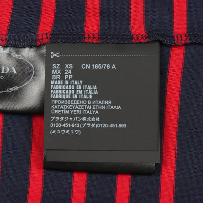 トライアングルロゴ 長袖Tシャツ クルーネック ボーダー コットン ネイビー レッド プラダ トップス PRADA