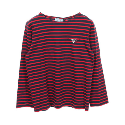 トライアングルロゴ 長袖Tシャツ クルーネック ボーダー コットン ネイビー レッド プラダ トップス PRADA