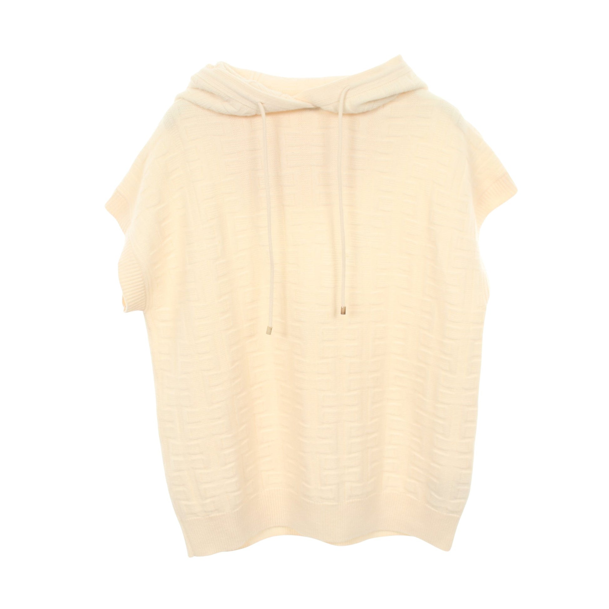 LOUNGEWEAR VOYAGE ニット プルオーバーパーカー 半袖 ウール オフホワイト フード付き エルメス トップス HERMES