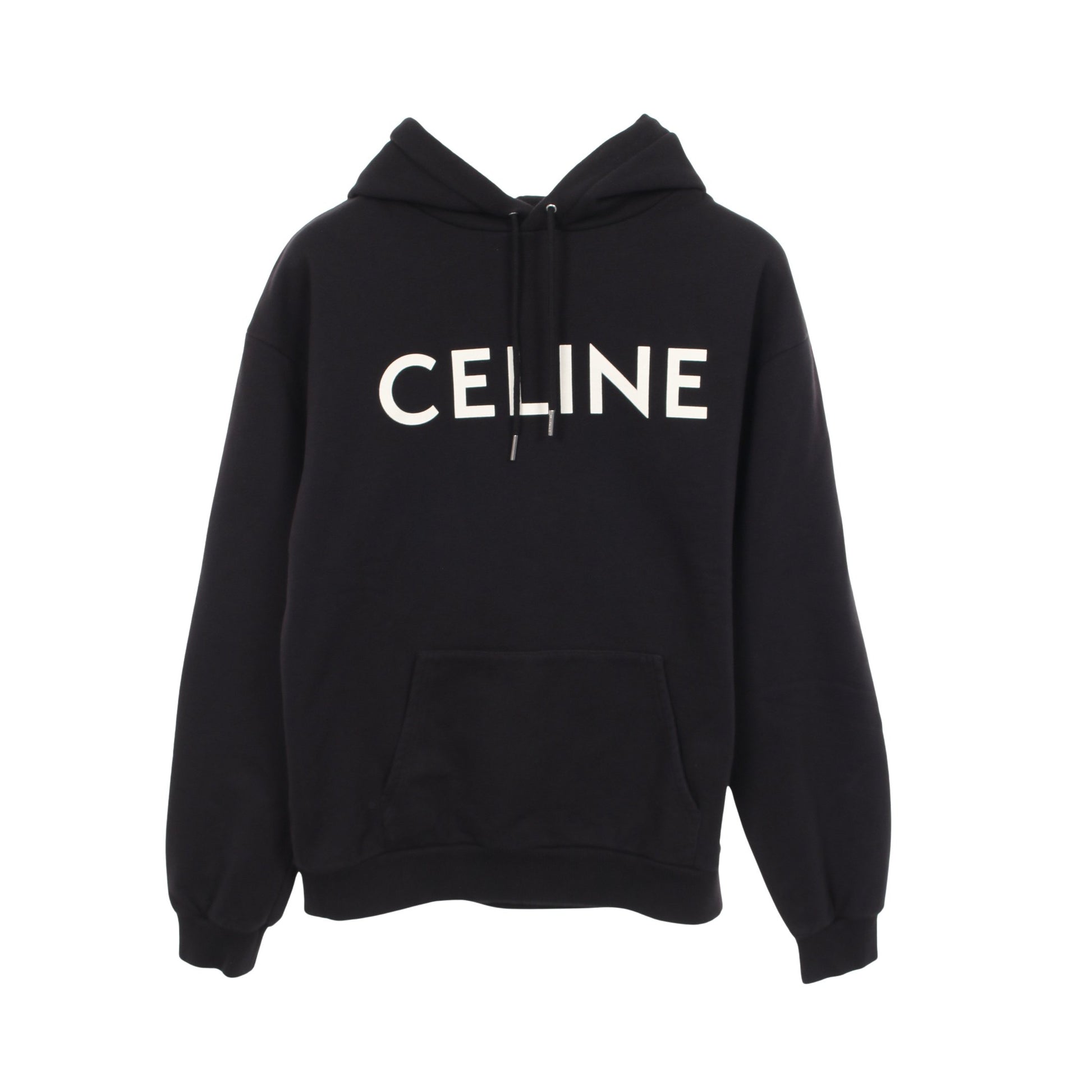コットンフリース フーディ プルオーバーパーカー コットン ブラック ホワイト セリーヌ トップス CELINE