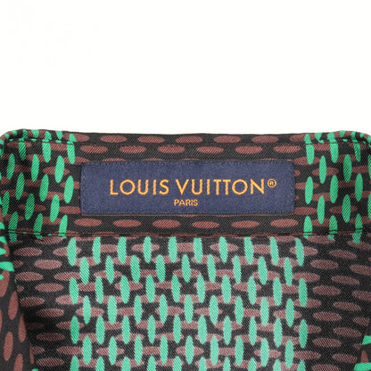 ダミエ シャツ オープンカラー 半袖 シルク グリーン ダークブラウン ブラック ルイヴィトン トップス LOUIS VUITTON