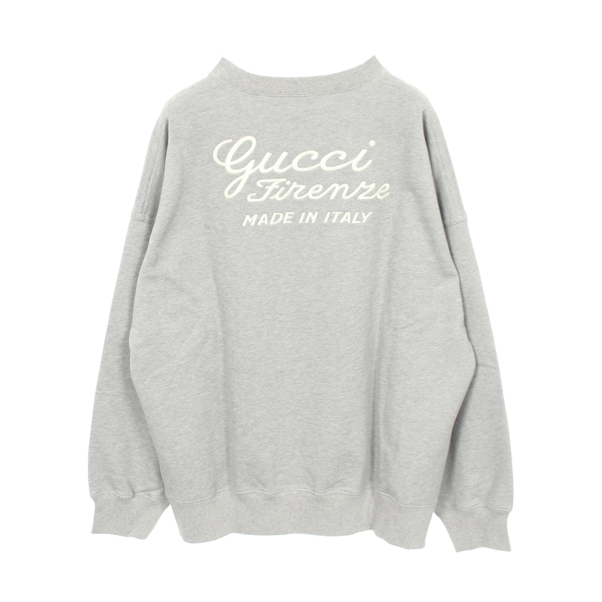 スウェットシャツ クルーネック 長袖 ロゴ刺繍 バックロゴ コットン グレー グッチ トップス GUCCI