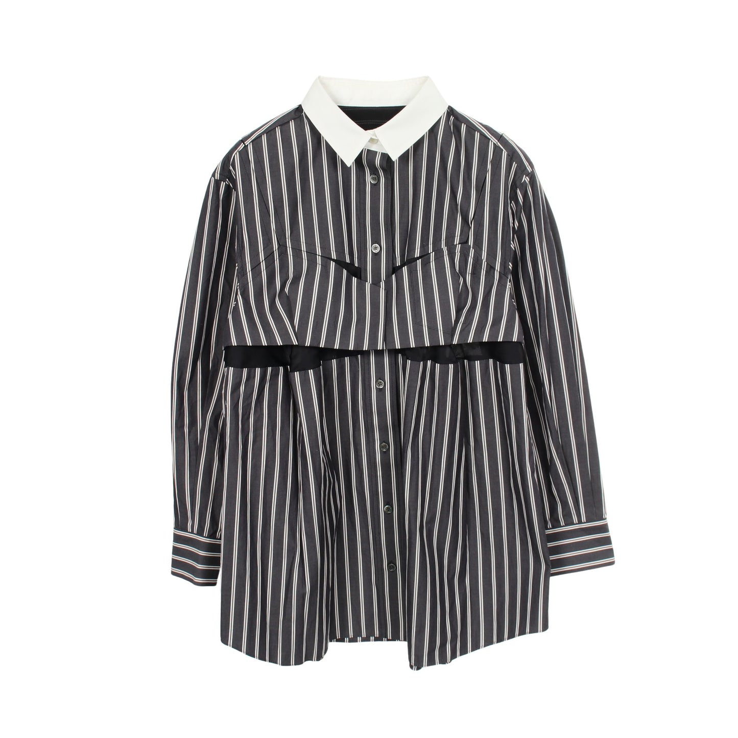 ビスチェディテールシャツ 切替 ストライプ 長袖 シャツ コットン ダークグレー サカイ トップス sacai