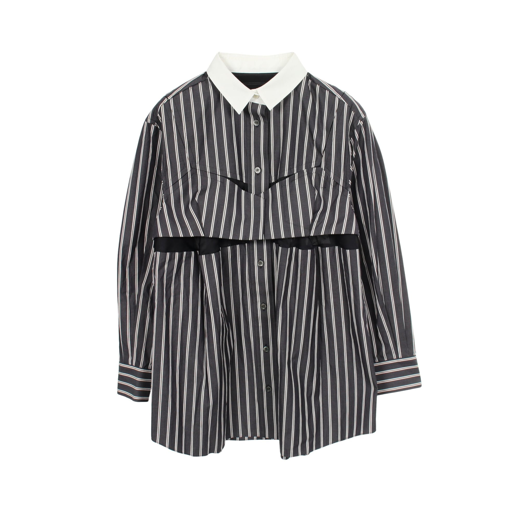 ビスチェディテールシャツ 切替 ストライプ 長袖 シャツ コットン ダークグレー サカイ トップス sacai