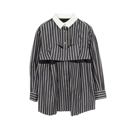 ビスチェディテールシャツ 切替 ストライプ 長袖 シャツ コットン ダークグレー サカイ トップス sacai