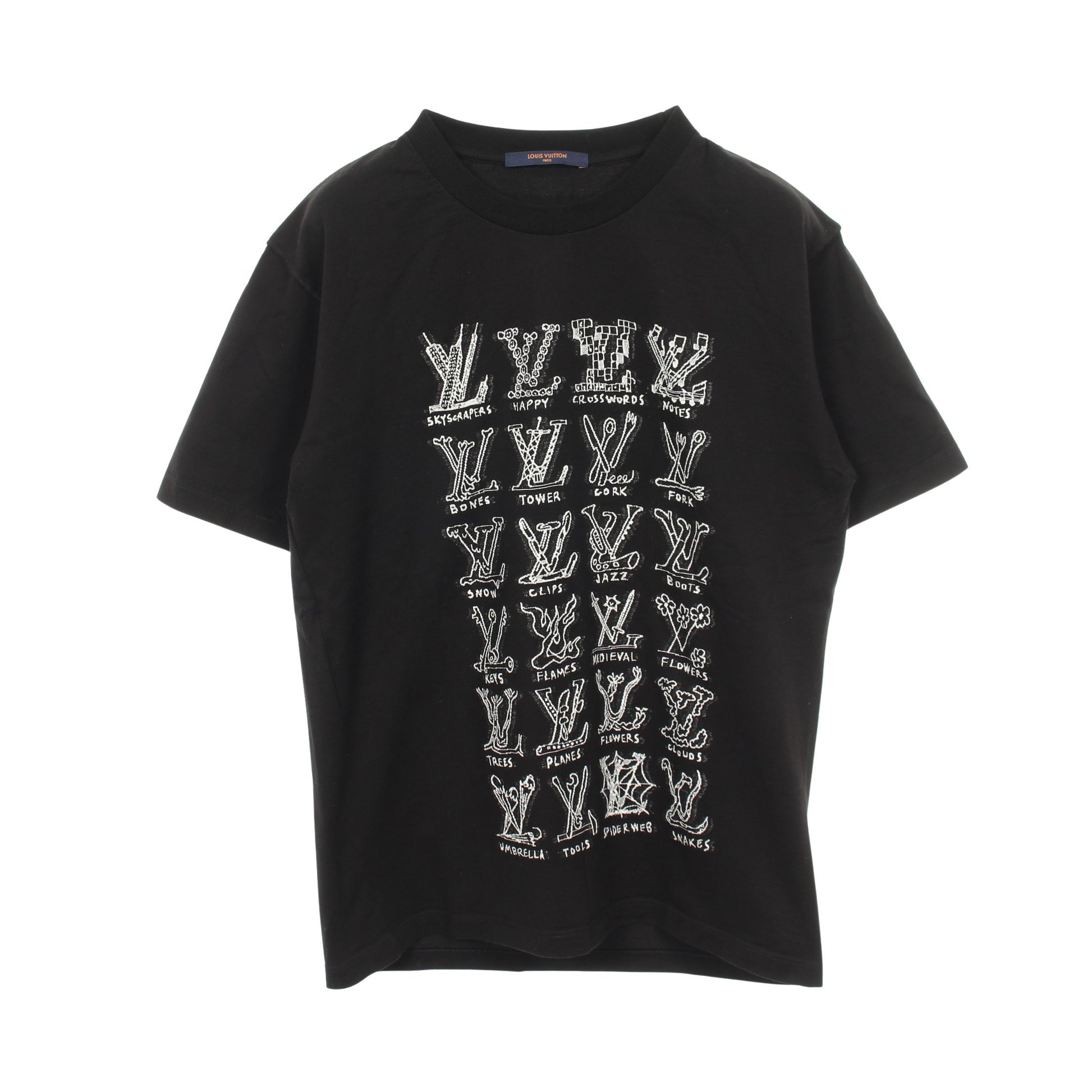LVカートゥーン 半袖Tシャツ クルーネック コットン ブラック ルイヴィトン トップス LOUIS VUITTON