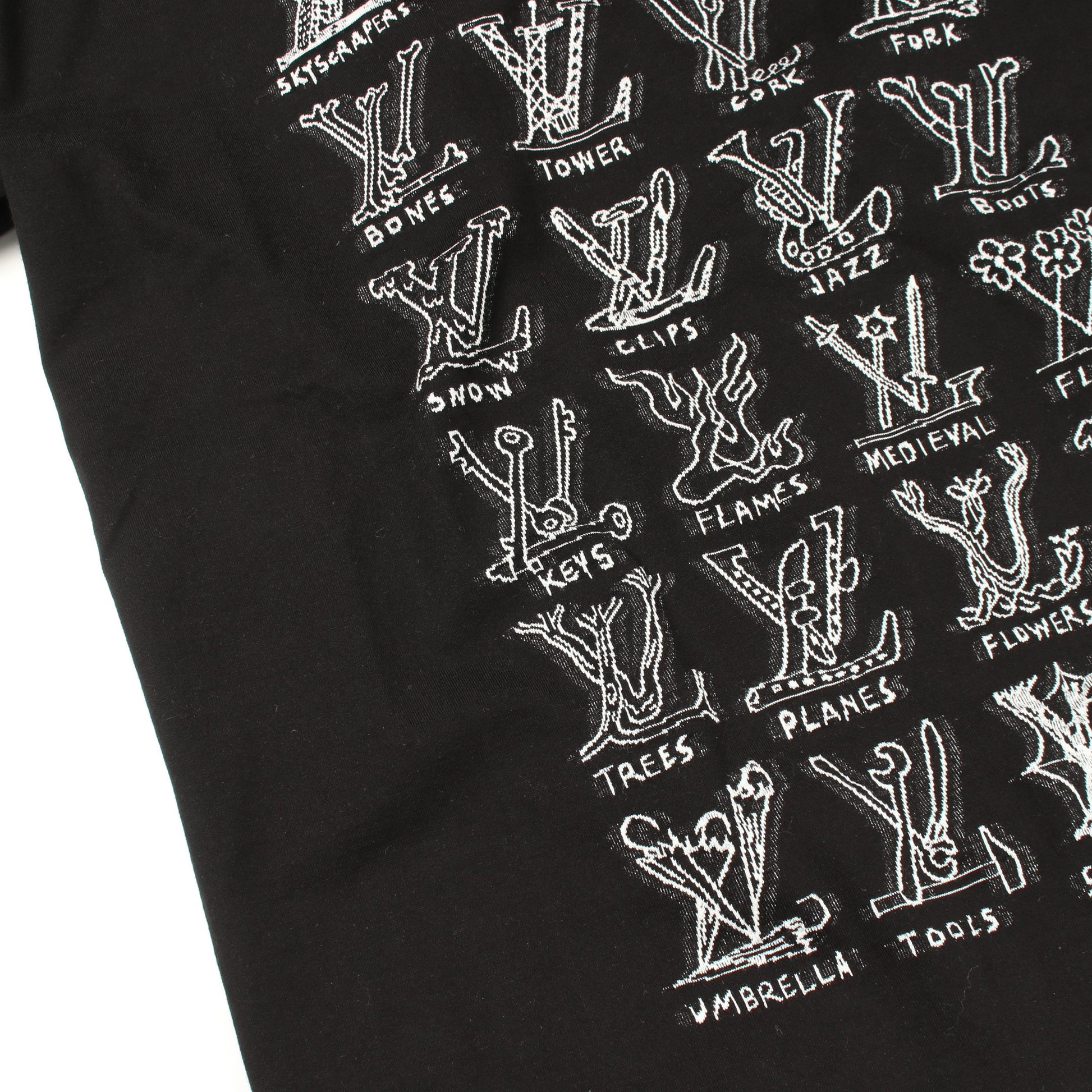 LVカートゥーン 半袖Tシャツ クルーネック コットン ブラック ルイヴィトン トップス LOUIS VUITTON