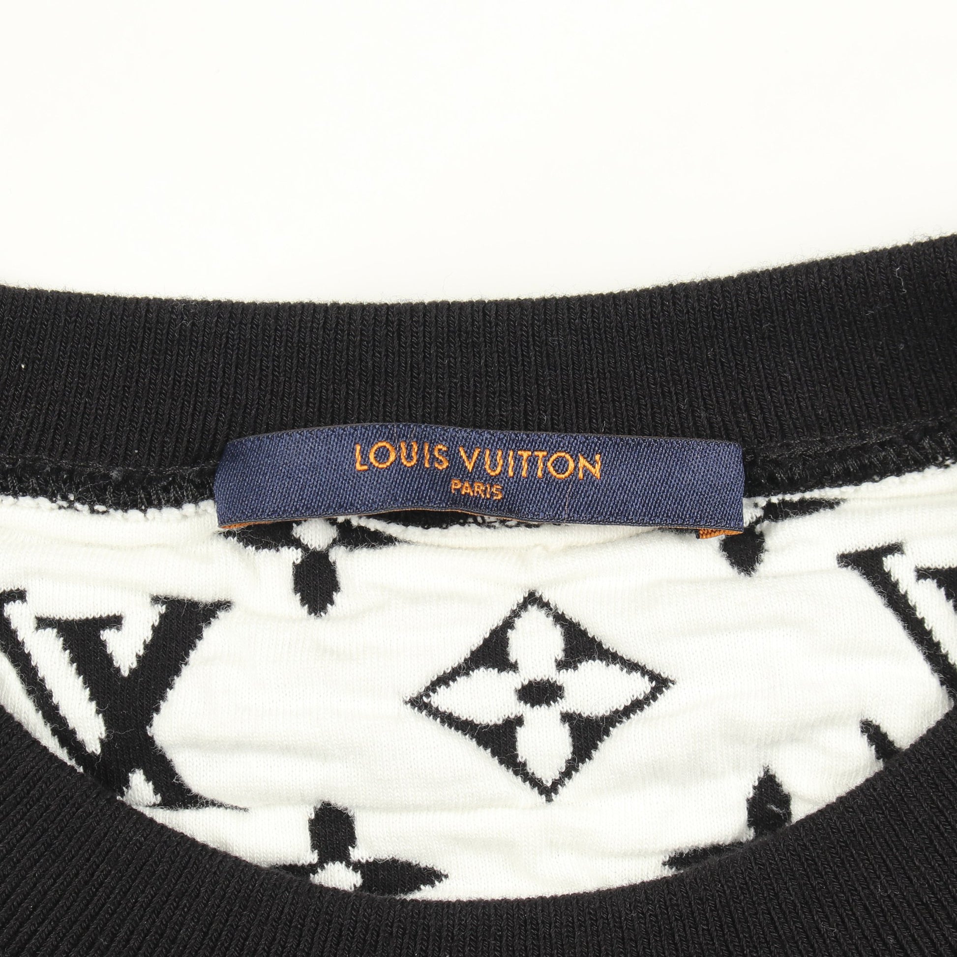 フルモノグラムジャガード スウェットシャツ クルーネック コットン ブラック ホワイト ルイヴィトン トップス LOUIS VUITTON