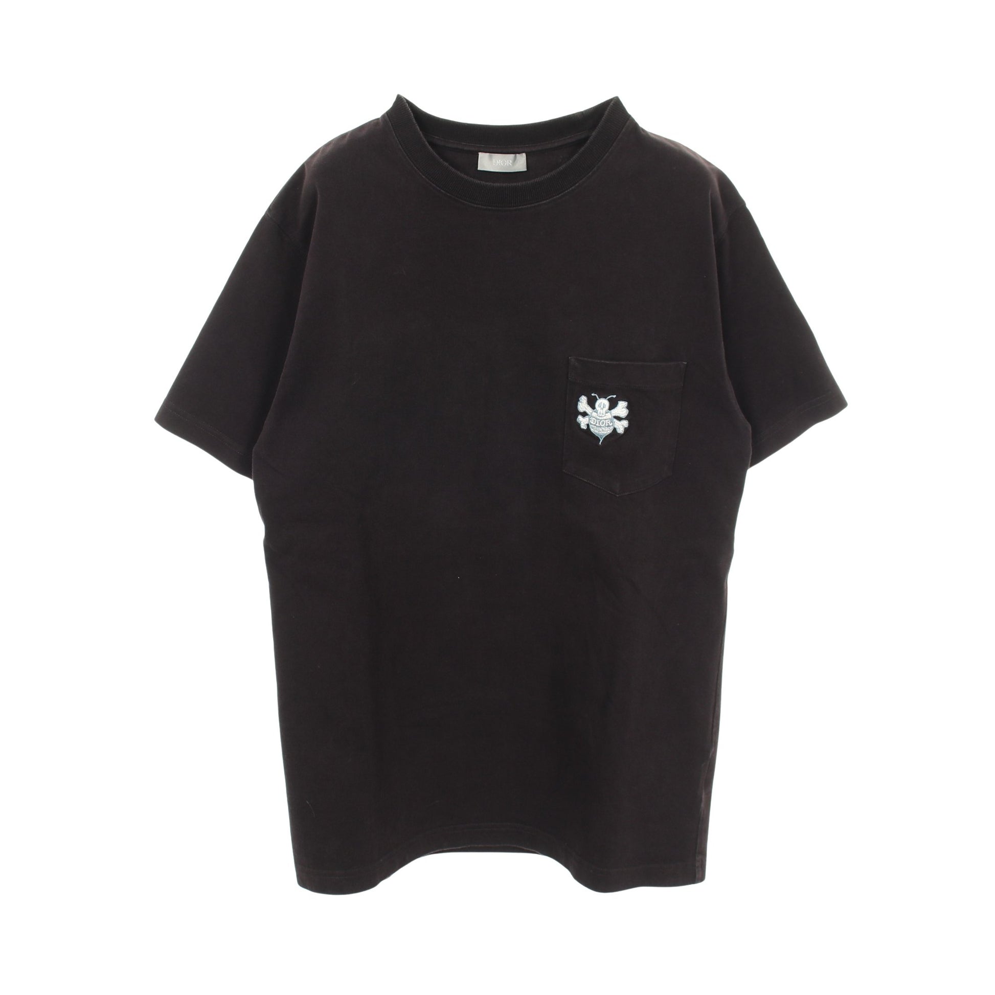 DIOR × Shawn Stussy 半袖Tシャツ クルーネック ワンポイント刺繍 コットン ブラック ディオール トップス DIOR