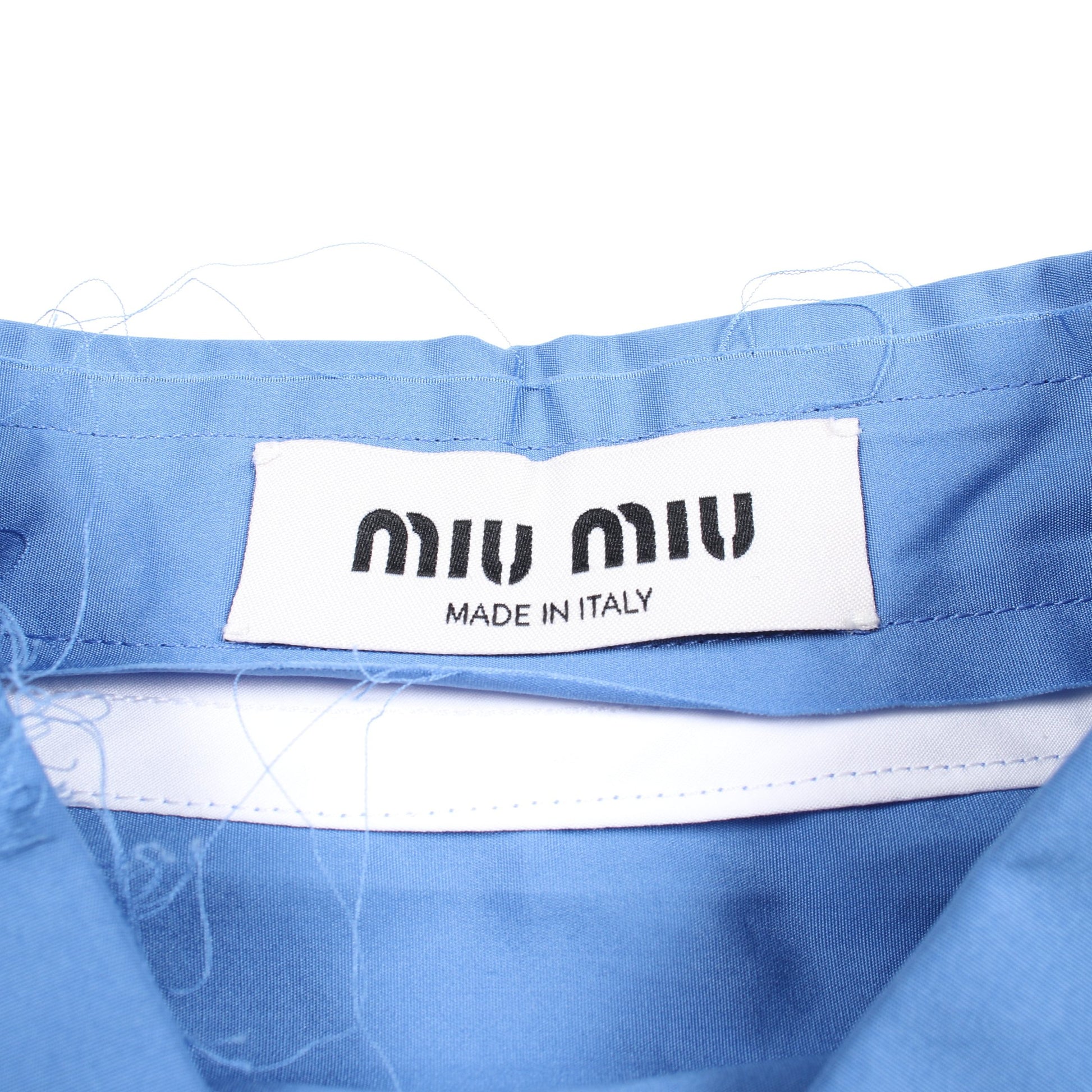 ポプリン シャツ 長袖 コットン ブルー カットオフ加工 ミュウミュウ トップス miu miu