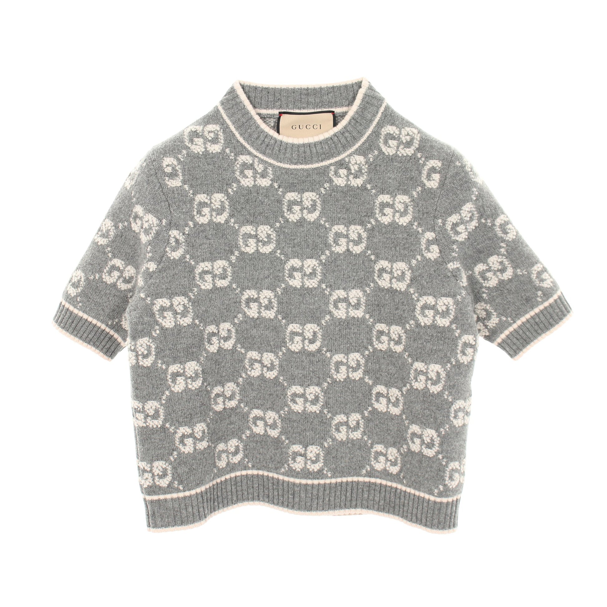 GGブークレウールジャカード ニット ウール グレー ライトピンク グッチ トップス GUCCI