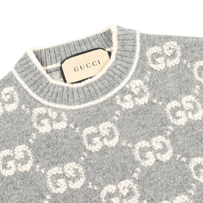 GGブークレウールジャカード ニット ウール グレー ライトピンク グッチ トップス GUCCI