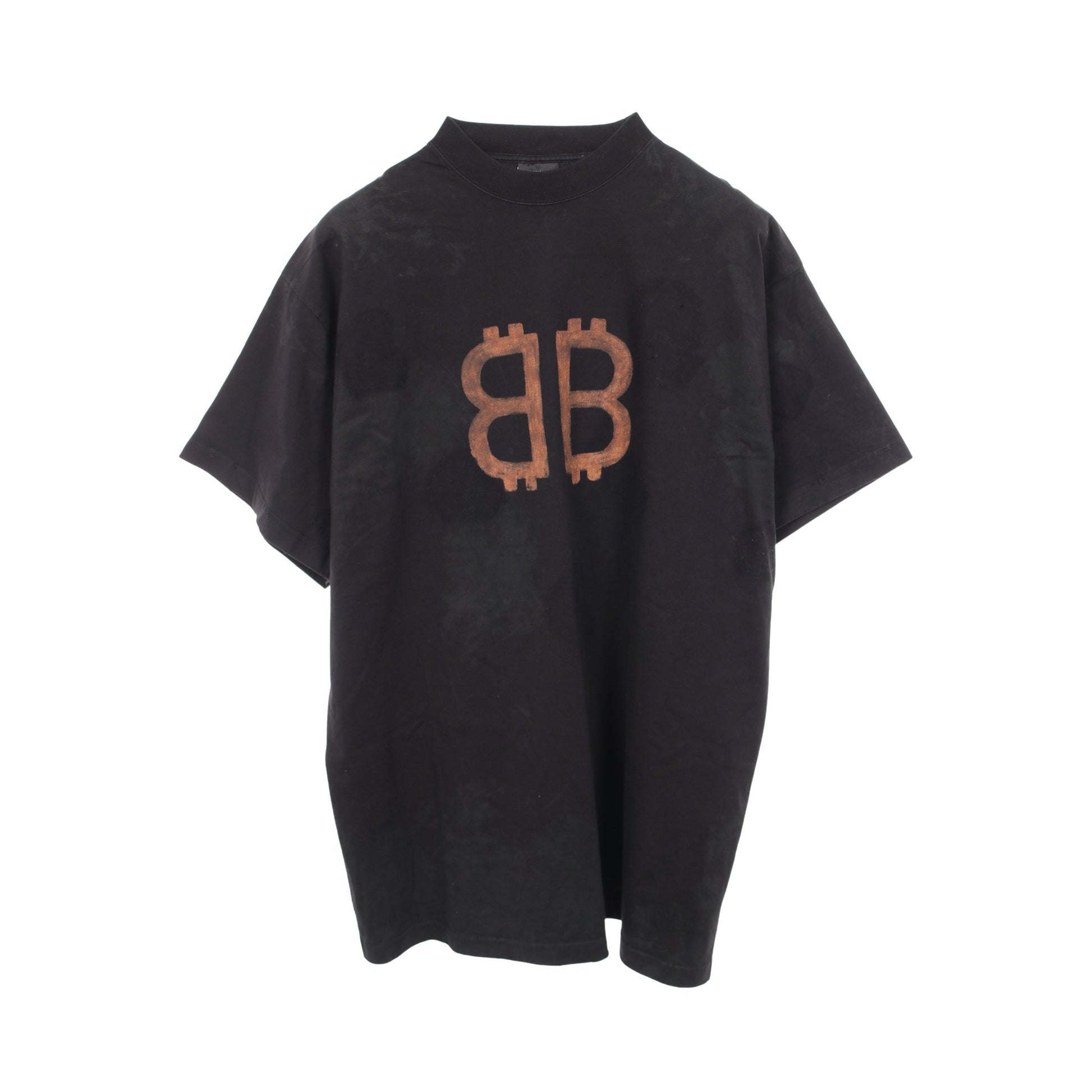 BBロゴ 半袖Tシャツ コットン ブラック ダメージ加工 ユーズド加工 バレンシアガ トップス BALENCIAGA