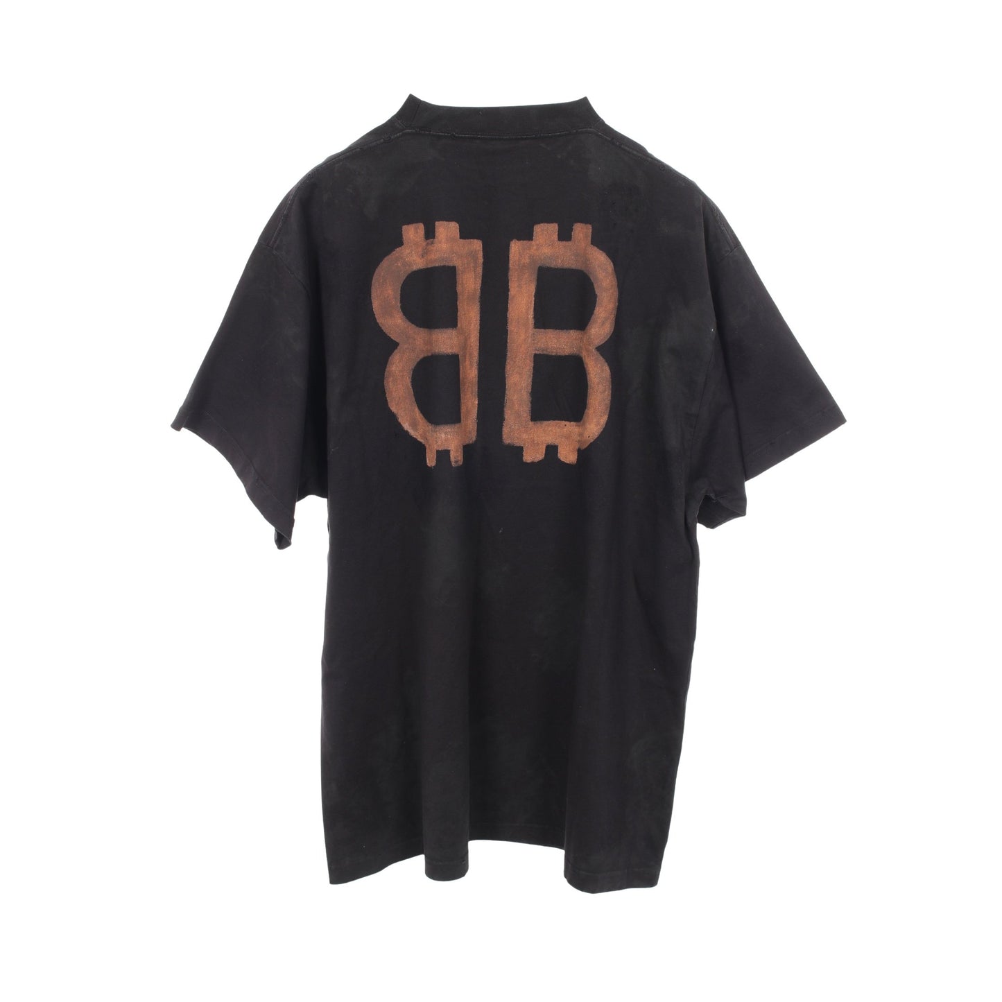 BBロゴ 半袖Tシャツ コットン ブラック ダメージ加工 ユーズド加工 バレンシアガ トップス BALENCIAGA