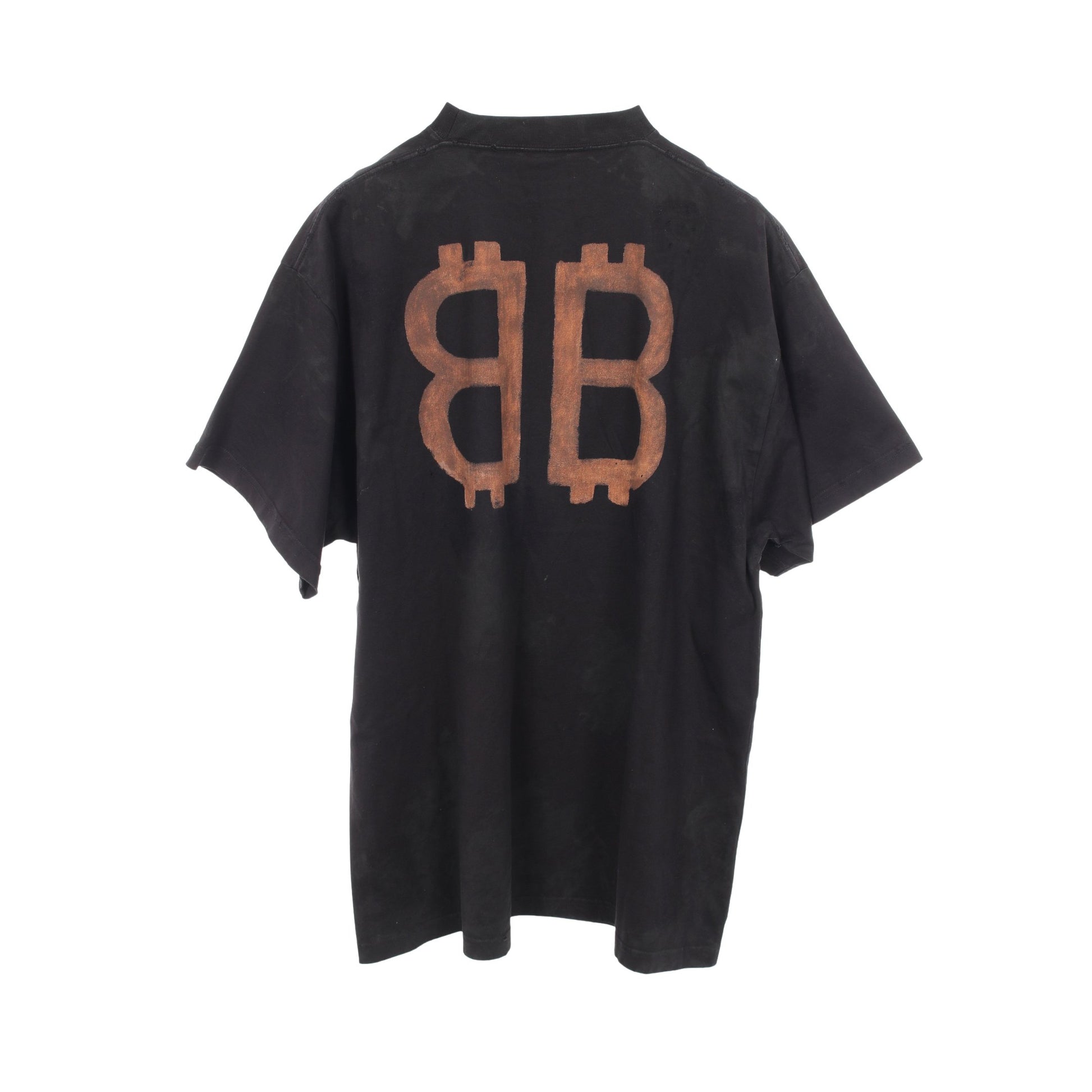 BBロゴ 半袖Tシャツ コットン ブラック ダメージ加工 ユーズド加工 バレンシアガ トップス BALENCIAGA