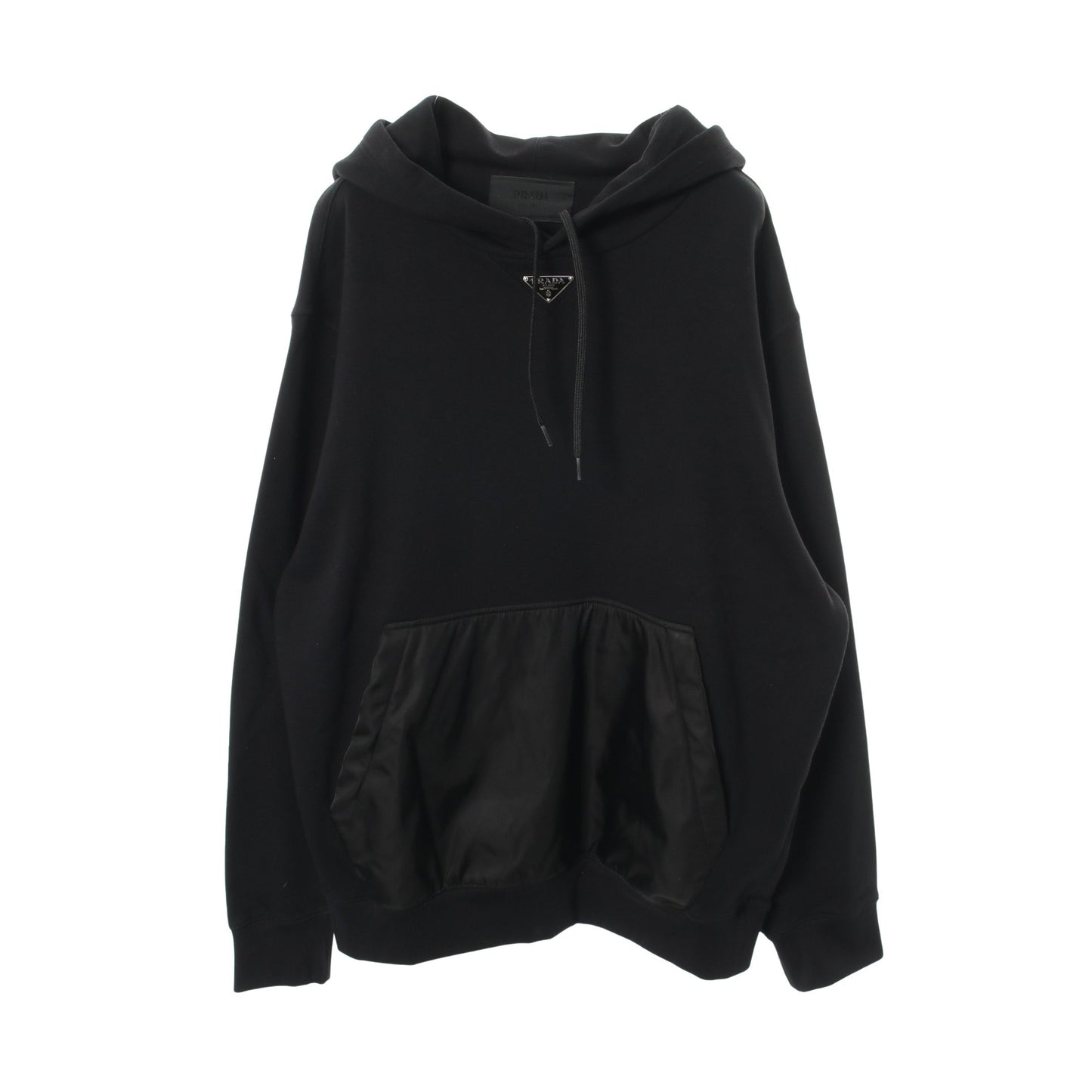 Re-Nylon プルオーバーパーカー コットン ナイロン ブラック 切替 三角プレート プラダ トップス PRADA