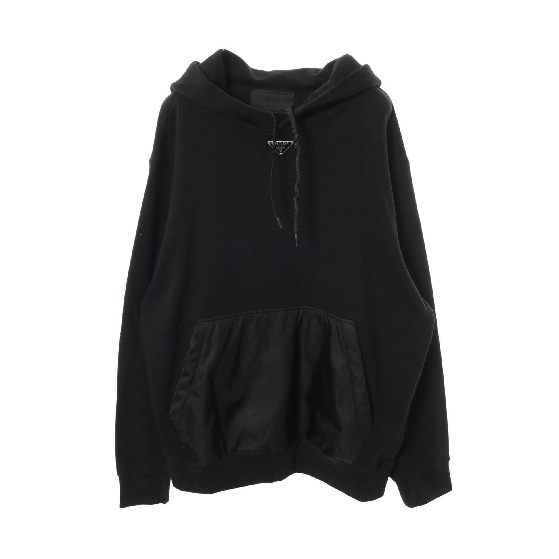 Re-Nylon プルオーバーパーカー コットン ナイロン ブラック 切替 三角プレート プラダ トップス PRADA