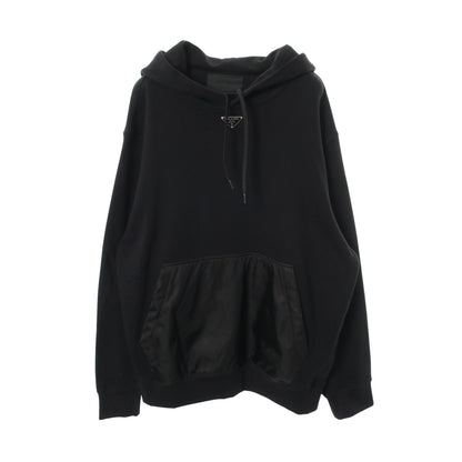 Re-Nylon プルオーバーパーカー コットン ナイロン ブラック 切替 三角プレート プラダ トップス PRADA