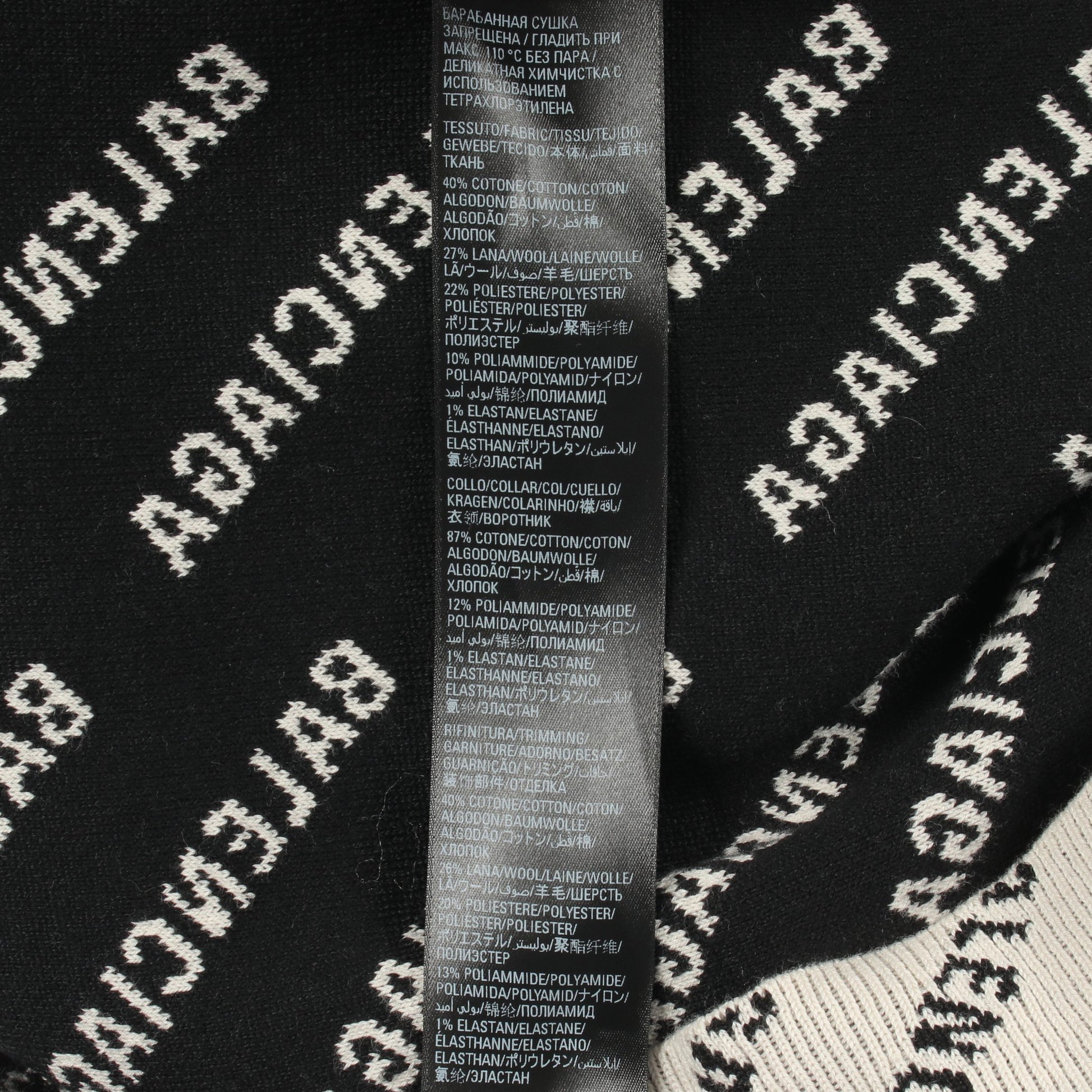 ニット クルーネック ロゴ総柄 コットン ウール オフホワイト ブラック バレンシアガ トップス BALENCIAGA